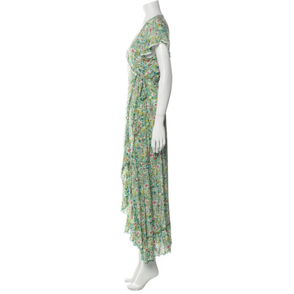 Poupette St Barth Joe Wrap Dress Womens Small Green White Pink VNeck Floral Midi - Picture 4 of 13